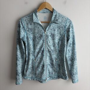 J McLaughlin Small Jacket Billie Jacket Full Zip Performance Blue Geometric